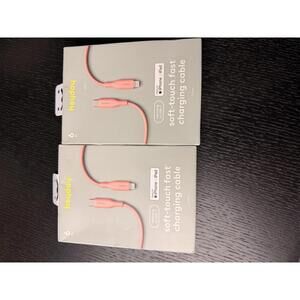 heyday 6ft Lightning to USB-C Soft-Touch Fast Charging Cable Coral Lot of 2